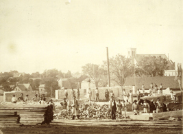 Laying the foundation for the County Courthouse, ca. 1886