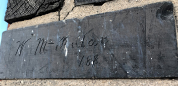 Colour photograph of the signature of W. McMillan, a worker who built the Courthouse tower