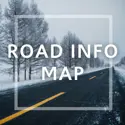 Photo of snow covered landscape with road and the text "Road Info Map" in foreground